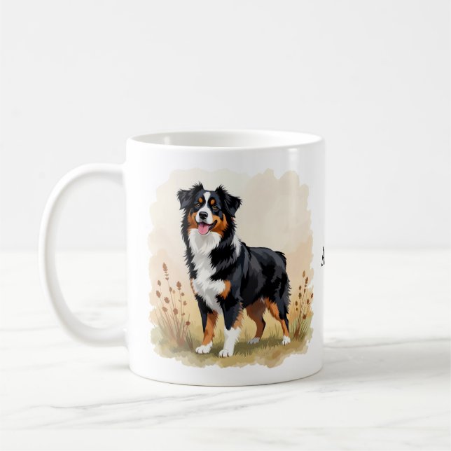 Australian Shepherd Black Tricolor Aussie Dog Coffee Mug (Left)