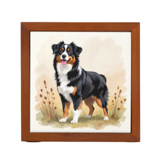 Australian Shepherd Black Tricolor Aussie Dog Desk Organizer