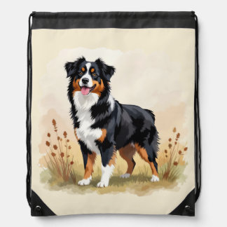 Australian Shepherd Black Tricolor Aussie Dog Drawstring Bag
