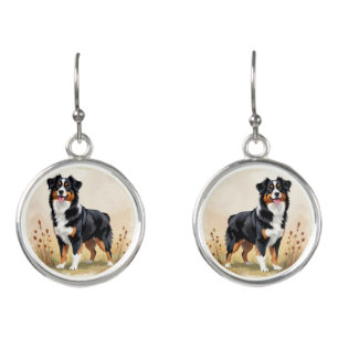 Australian Shepherd Black Tricolor Aussie Dog Earrings
