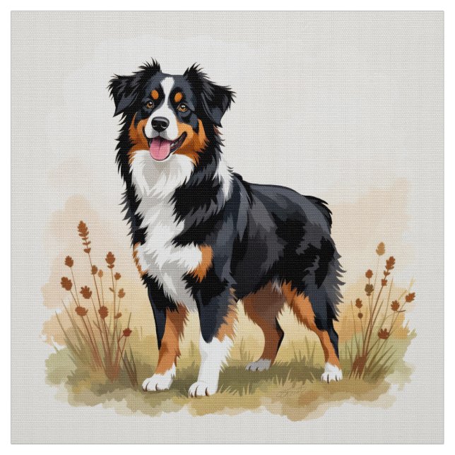 Australian Shepherd Black Tricolor Aussie Dog Fabric (Swatch)