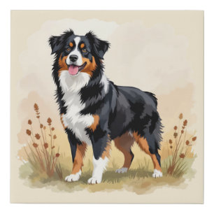 Australian Shepherd Black Tricolor Aussie Dog Faux Canvas Print