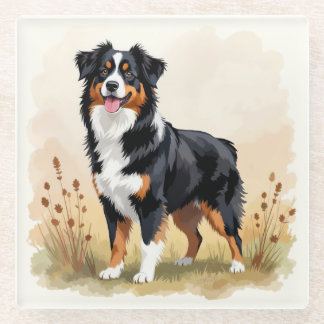 Australian Shepherd Black Tricolor Aussie Dog Glass Coaster