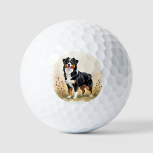 Australian Shepherd Black Tricolor Aussie Dog Golf Balls