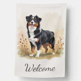 Australian Shepherd Black Tricolor Aussie Dog House Flag