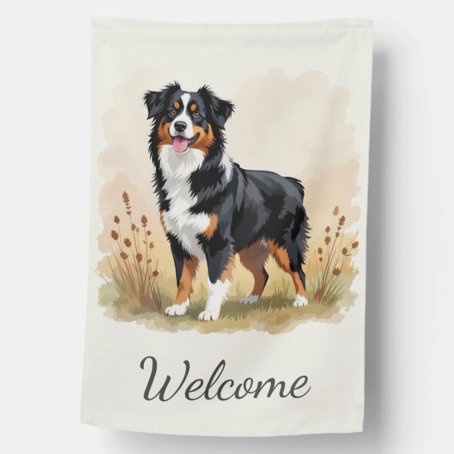 Australian Shepherd Black Tricolor Aussie Dog House Flag (Front)