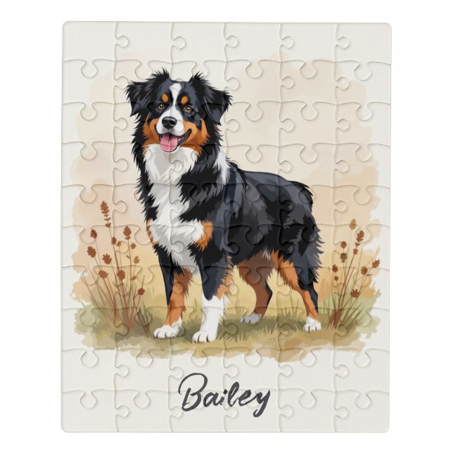Australian Shepherd Black Tricolor Aussie Dog Jigsaw Puzzle (Puzzle Vertical)