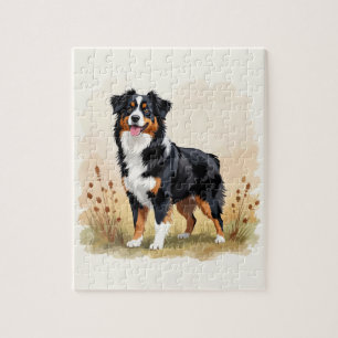 Australian Shepherd Black Tricolor Aussie Dog Jigsaw Puzzle