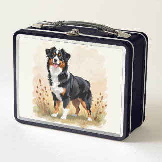 Australian Shepherd Black Tricolor Aussie Dog Metal Lunch Box