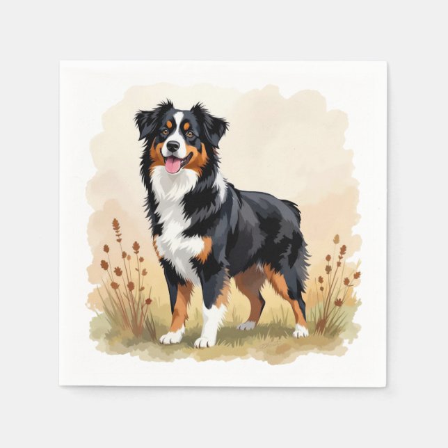 Australian Shepherd Black Tricolor Aussie Dog Napkins (Front)