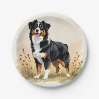 Australian Shepherd Black Tricolor Aussie Dog Paper Plates
