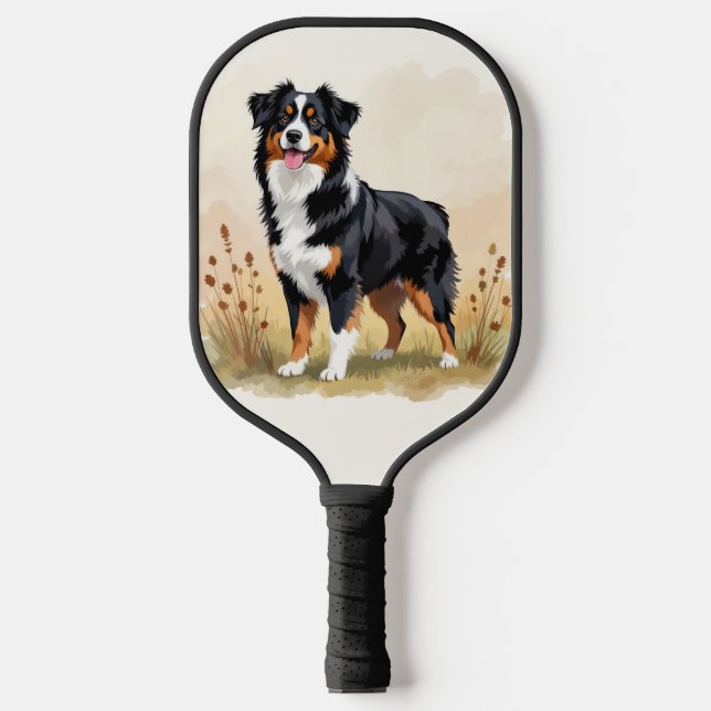 Australian Shepherd Black Tricolor Aussie Dog Pickleball Paddle (Front)