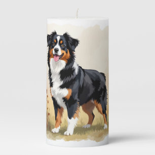 Australian Shepherd Black Tricolor Aussie Dog Pillar Candle