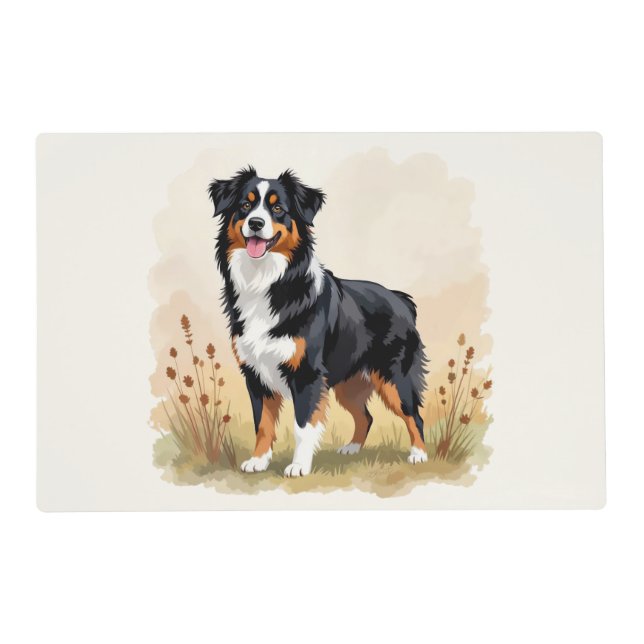 Australian Shepherd Black Tricolor Aussie Dog Placemat (Front)