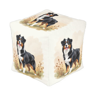 Australian Shepherd Black Tricolor Aussie Dog Pouf