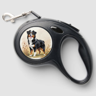 Australian Shepherd Black Tricolor Aussie Dog Retractable Pet Leash