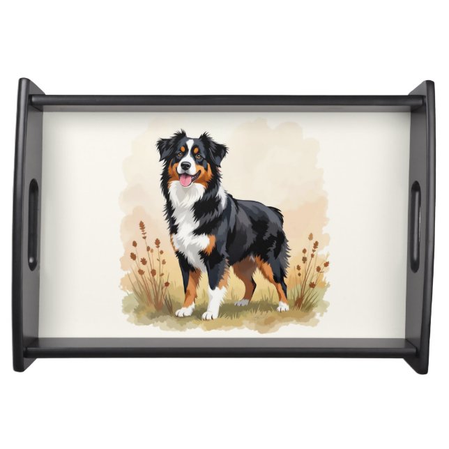 Australian Shepherd Black Tricolor Aussie Dog Serving Tray (Front)