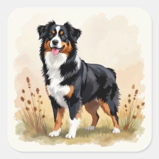 Australian Shepherd Black Tricolor Aussie Dog Square Sticker