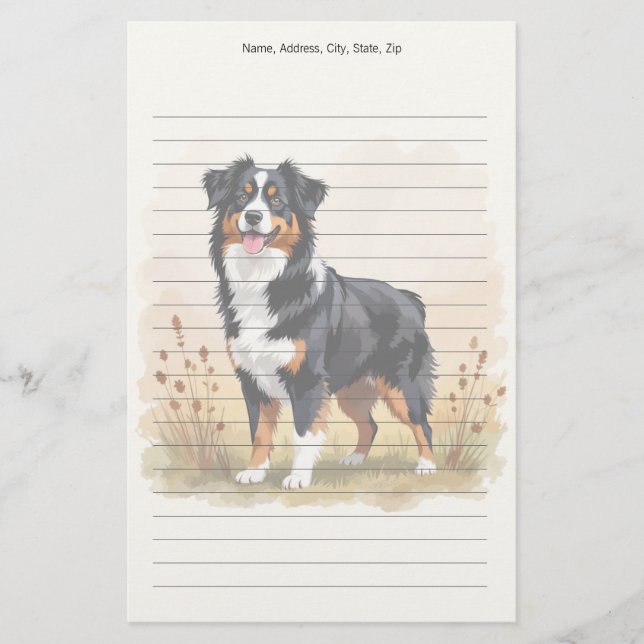 Australian Shepherd Black Tricolor Aussie Dog Stationery (Front)