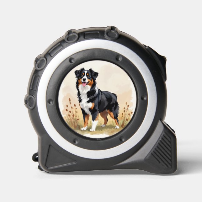 Australian Shepherd Black Tricolor Aussie Dog Tape Measure (Front)