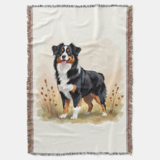 Australian Shepherd Black Tricolor Aussie Dog Throw Blanket