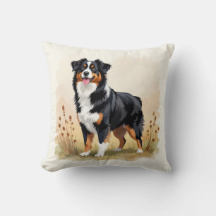 Australian Shepherd Black Tricolor Aussie Dog Throw Pillow