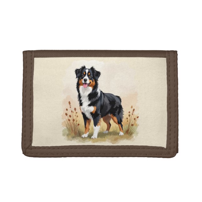 Australian Shepherd Black Tricolor Aussie Dog Trifold Wallet (Front)