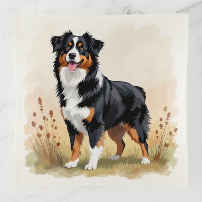 Australian Shepherd Black Tricolor Aussie Dog Trinket Tray (Front)