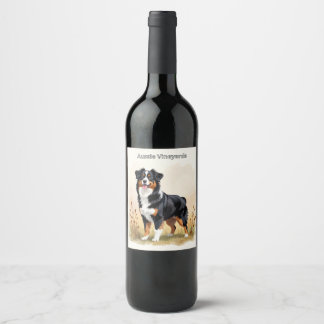 Australian Shepherd Black Tricolor Aussie Dog Wine Label