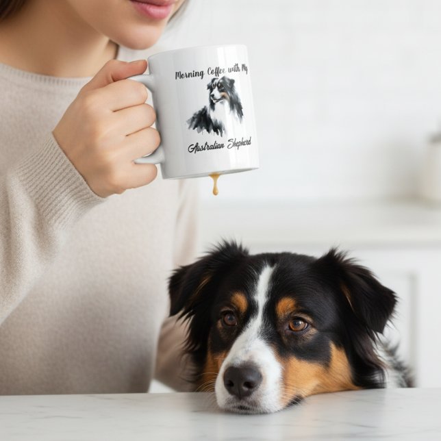  Australian Shepherd Black Watercolor personalize Coffee Mug (Creator Uploaded)