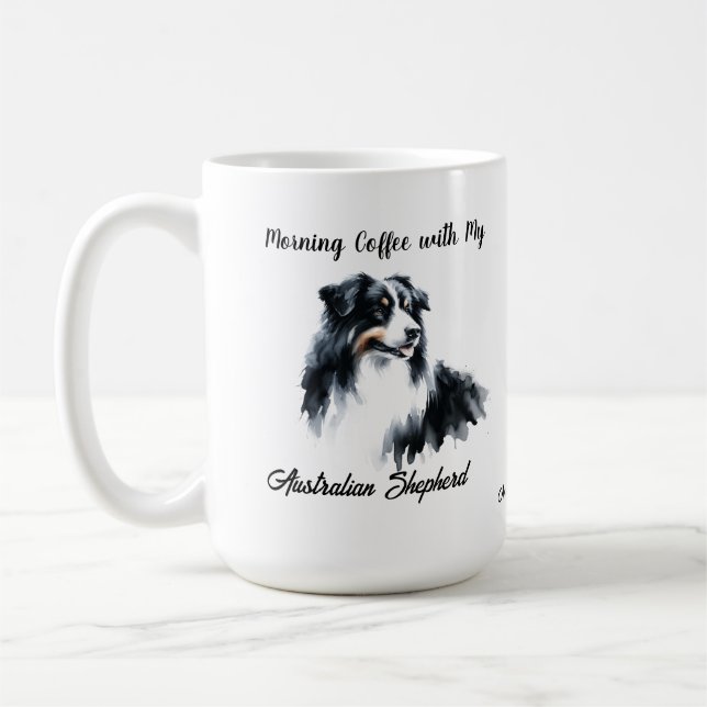  Australian Shepherd Black Watercolor personalize Coffee Mug (Left)