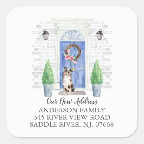 Australian Shepherd Blue Door New Address Label