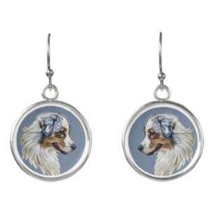 Australian Shepherd Blue Merle Art Earrings