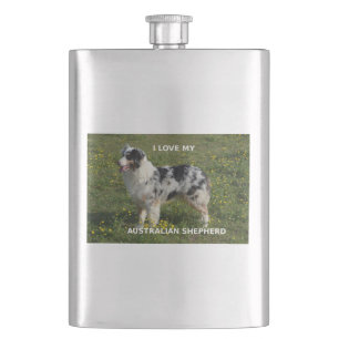 australian shepherd blue merle love w pic flask