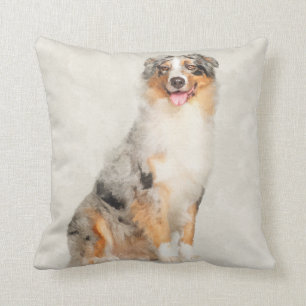 Australian Shepherd - Blue Merle Watercolor Throw Pillow