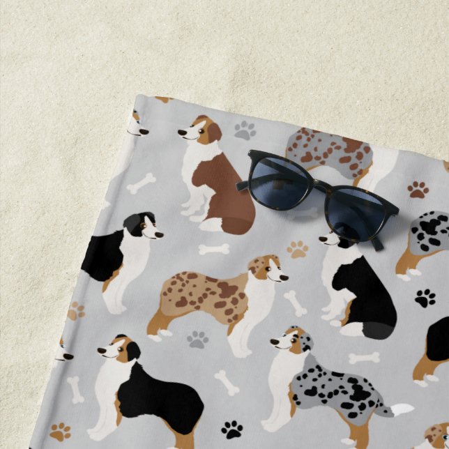 Australian Shepherd Bones and Paws Beach Towel (In Situ)