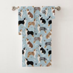 Australian Shepherd Bones and Paws Blue Bath Tow Towel Set