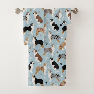 Australian Shepherd Bones and Paws Blue Bath Tow Towel Set
