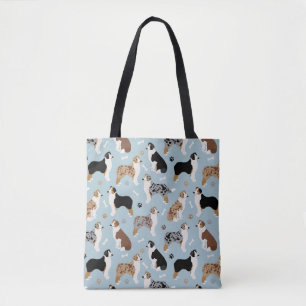 Australian Shepherd Bones and Paws Blue Tote Bag