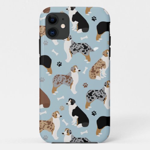 Australian Shepherd Bones and Paws iPhone 11 Case