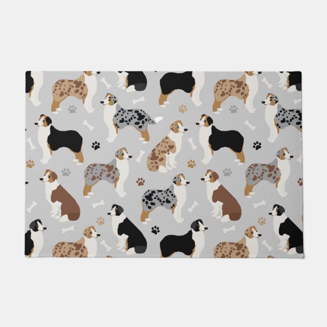 Australian Shepherd Bones and Paws Doormat (Front)