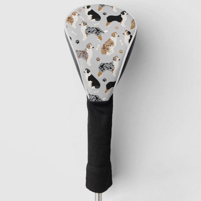 Australian Shepherd Bones and Paws Golf Head Cover (Front)