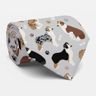 Australian Shepherd Bones and Paws Gray Neck Tie