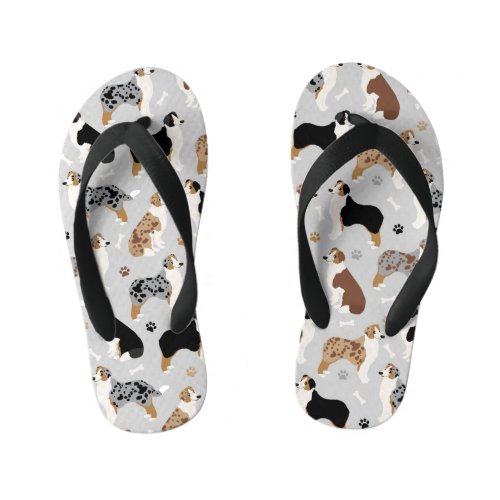 Australian Shepherd Bones and Paws Kids Flip Flops