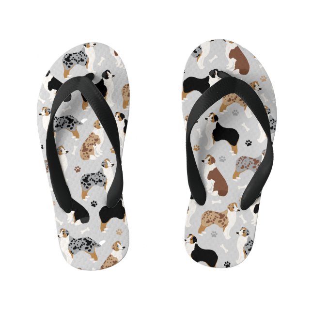 Australian Shepherd Bones and Paws Kid's Flip Flops (Footbed)