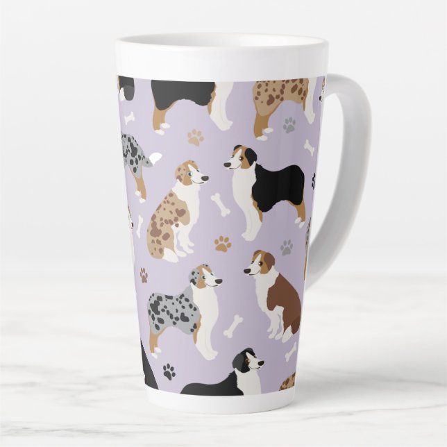 Australian Shepherd Bones and Paws Latte Mug (Right Angle)