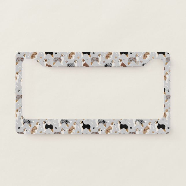 Australian Shepherd Bones and Paws License Plate Frame (Front)