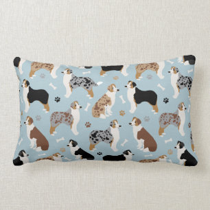 Australian Shepherd Bones and Paws Lumbar Pillow