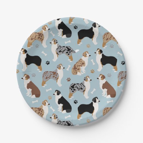 Australian Shepherd Bones and Paws Paper Plate