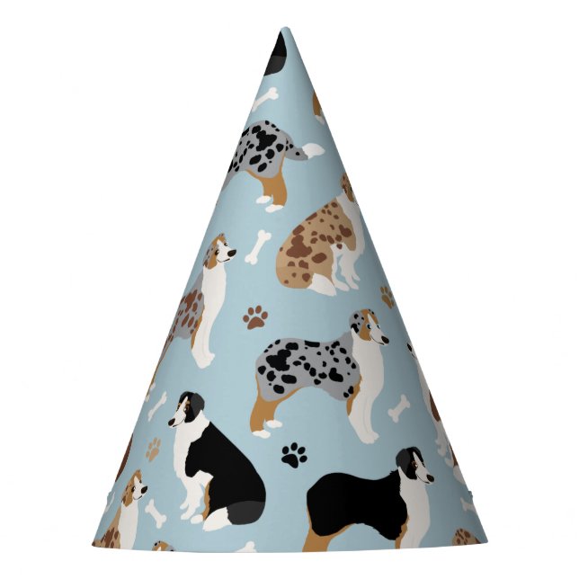 Australian Shepherd Bones and Paws Party Hat (Front)